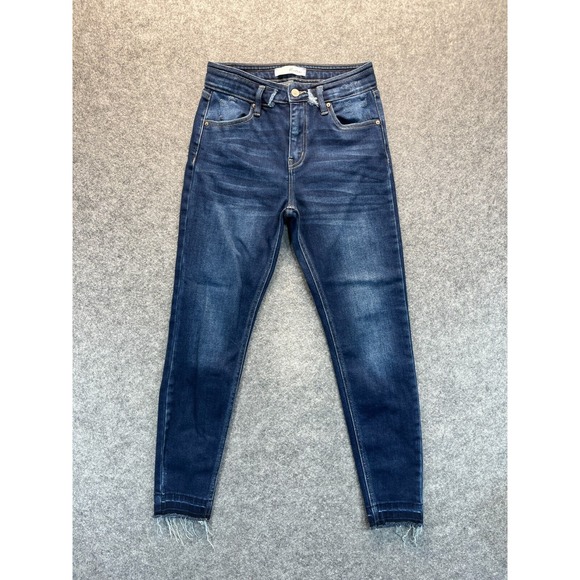KanCan Denim - Kancan Women's Jeans Size 7 27 Skinny‎ Dark Blue High Rise Raw Hem Stretch Denim